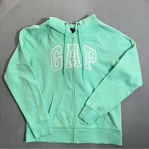 Womens M GAP Full-Zip Hoodie Aqua Sporty Logo Chest Casual Streetwear Sweatshirt